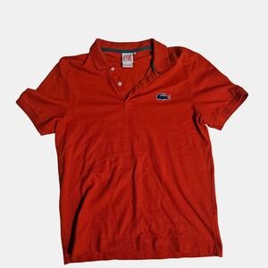 Lacoste L!VE Mens Orange Short Sleeve Pique Polo Shirt Size 4 Small Medium Logo